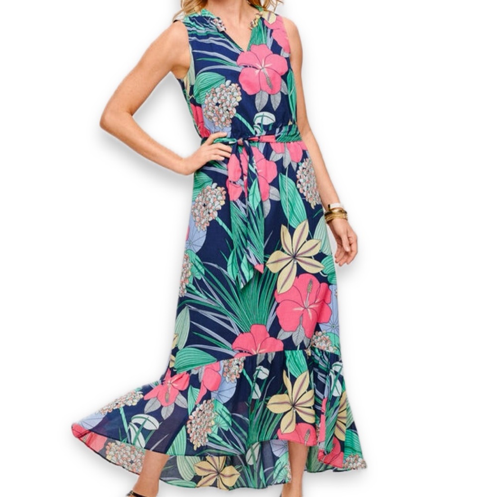 Talbots Voile Hibiscus Maxi Dress Women’s Size 10